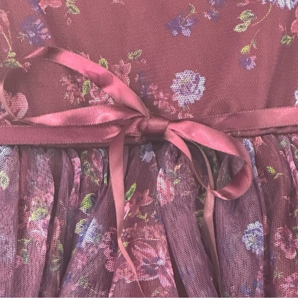 Zenzi Girls Sleeveless Ruffle Shoulder Party Dress Burgundy Floral Size XS(4/5) - Picture 5 of 11